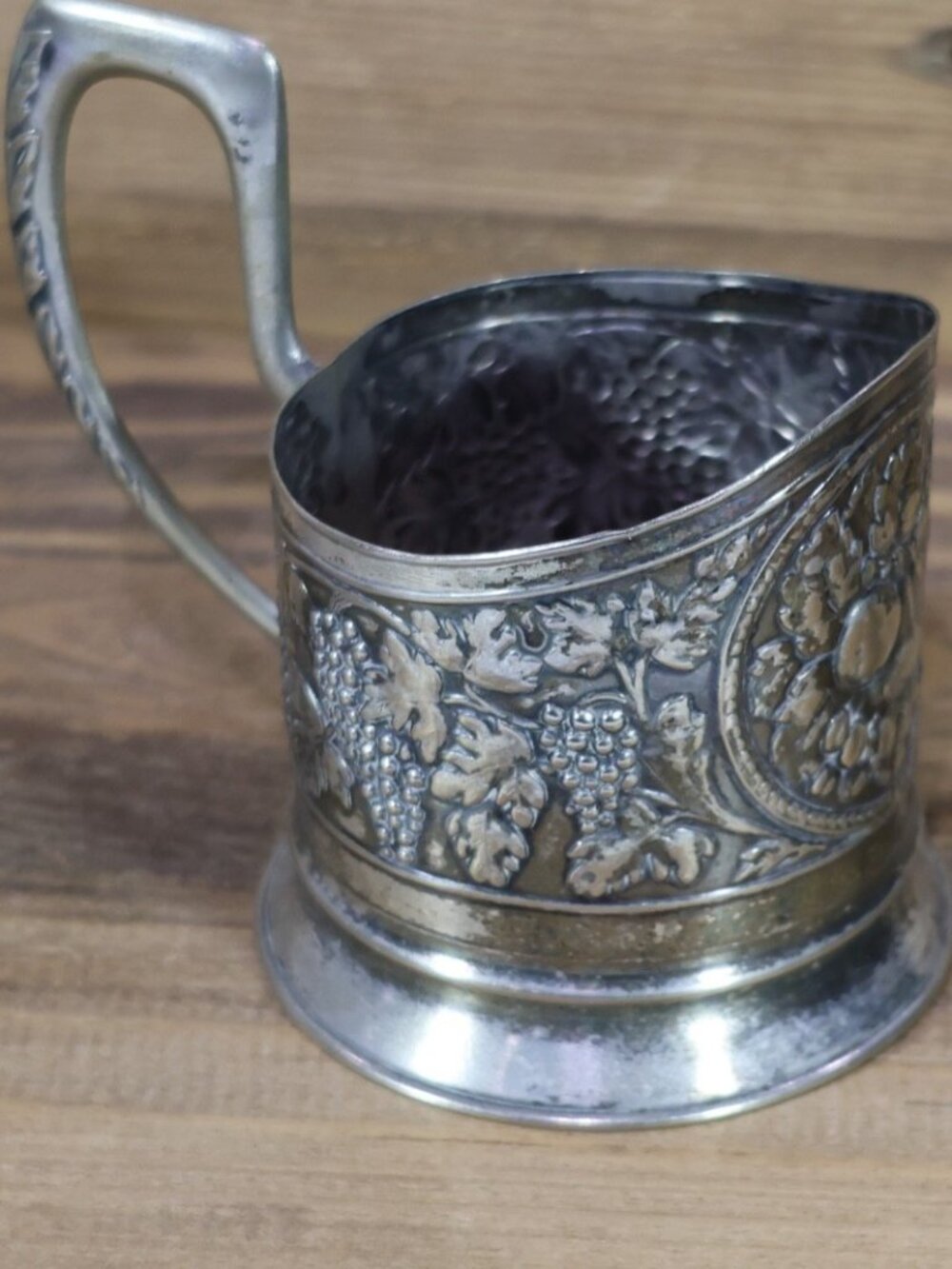 Podstakannik train Cup holder for Tea Cupronickel Tips "Fruit Basket" USSR 70s' - Picture 2 of 5